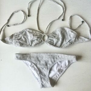PRISM Elegant White with dark charcoal grey stripes bikini swimsuit size M/40